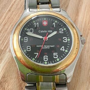 Calvin Hill men’s black dial two toned dress watch NEW BATTERY